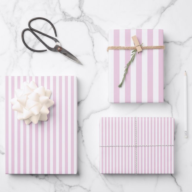 Feuille De Papier Cadeau Rayures Rose Pâle et Blanc (Recto)