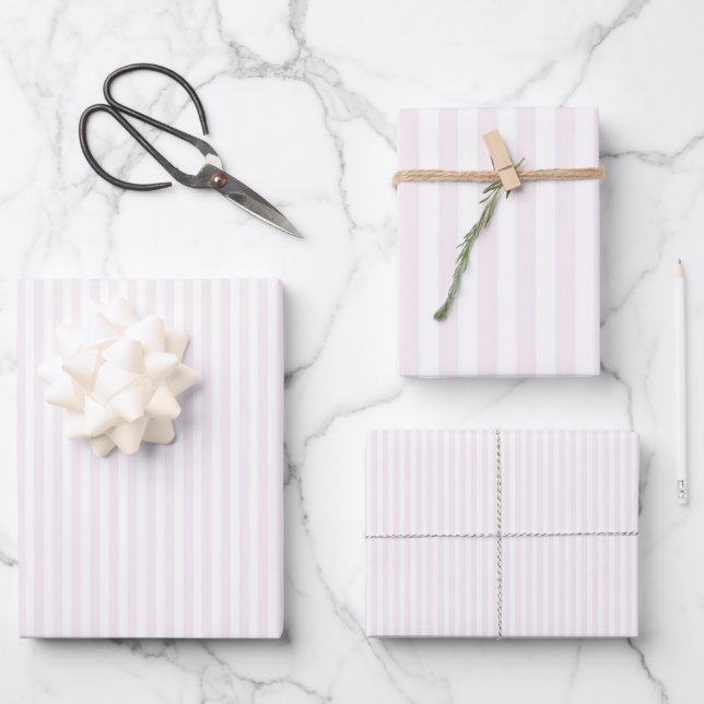 Feuille De Papier Cadeau Rayures roses pâles et blanches (Recto)