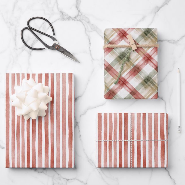 Feuille De Papier Cadeau Rayures rouges et blanches de Noël (Recto)