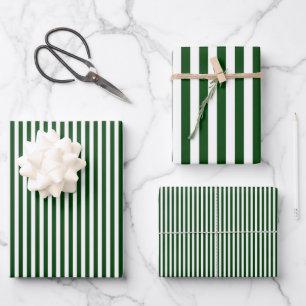 Feuille De Papier Cadeau Rayures vert forêt et blanc