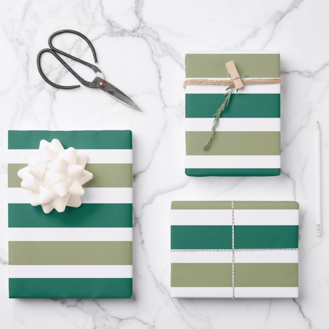 Feuille De Papier Cadeau Rayures Vert Gris (Recto)