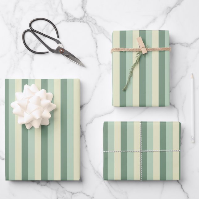 Feuille De Papier Cadeau Rayures Vertes & Jaunes (Recto)