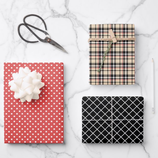 Feuille De Papier Cadeau Rayures Vichy Classiques Points Noirs Blancs (Recto)
