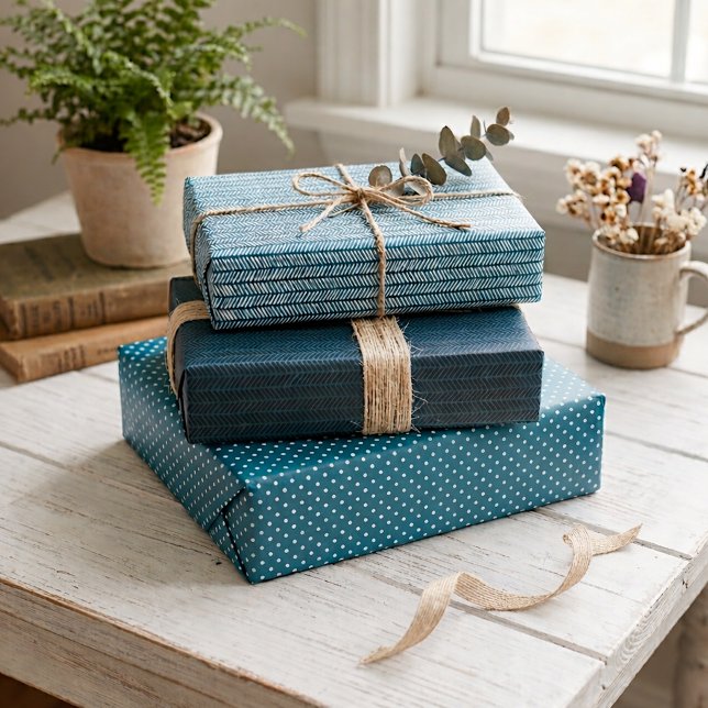 Feuille De Papier Cadeau Rayures Zigzag Abstraites Bleu Sarcelle Vert Blanc (Créateur téléchargé)
