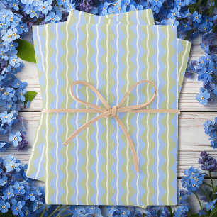 Feuille De Papier Cadeau Rayures Zigzag Chevron - Bleu,Vert et ivoire pâle
