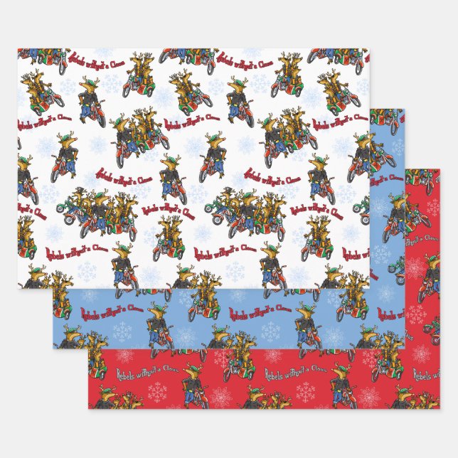 Feuille De Papier Cadeau Rebelles sans Claus Reindeer Holiday Trio (Lot)