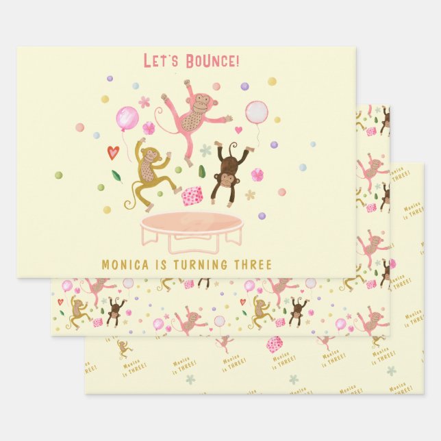 Feuille De Papier Cadeau Rebondissons sauter singes anniversaires de enfant (Lot)