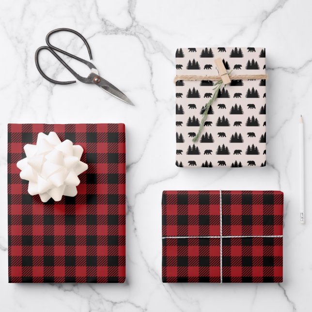 Feuille De Papier Cadeau Red and Black Plaid Woodland (Recto)