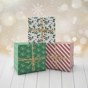 Feuille De Papier Cadeau Red Berry Twigs Motifs de Noël mixtes