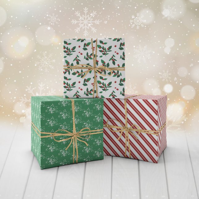 Feuille De Papier Cadeau Red Berry Twigs Motifs de Noël mixtes (Créateur téléchargé)