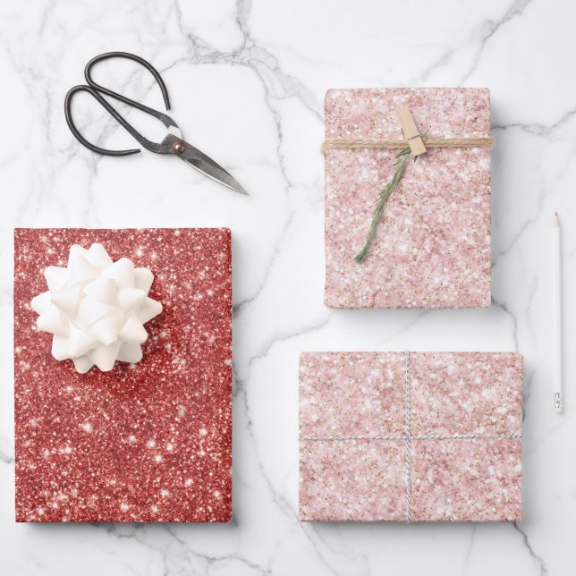 Feuille De Papier Cadeau Red Blush Pink Sparkle Glitter Christmas (Recto)