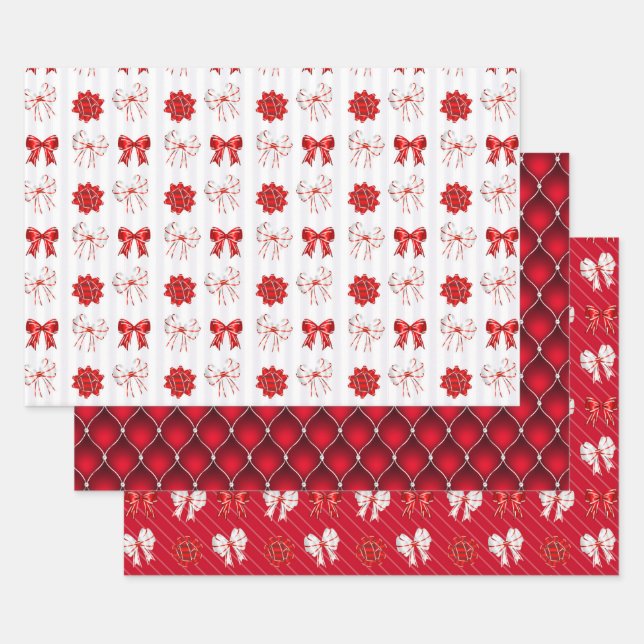 Feuille De Papier Cadeau Red Bow & Gift Box Peppermint Christmas (Lot)