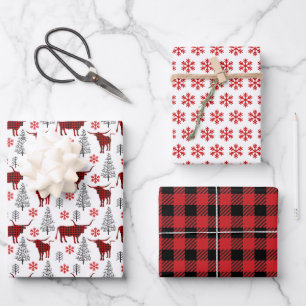 Feuille De Papier Cadeau Red Buffalo Plaid Longhorn Motif