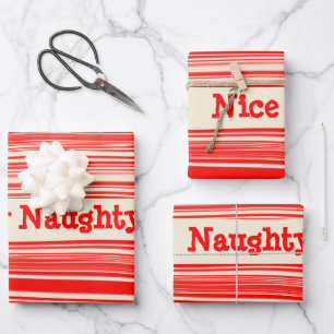 Feuille De Papier Cadeau Red Candy Stripes Naughty Nice Noël