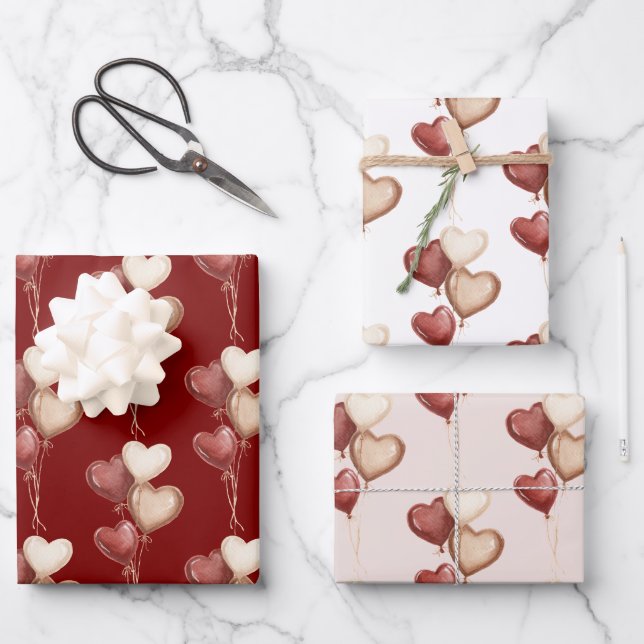 Feuille De Papier Cadeau Red Cream Heart Balloons Love in the air (Recto)