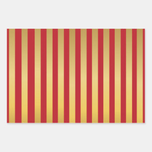 Feuille De Papier Cadeau Red Green Navy Blue Gold Stripes Motif