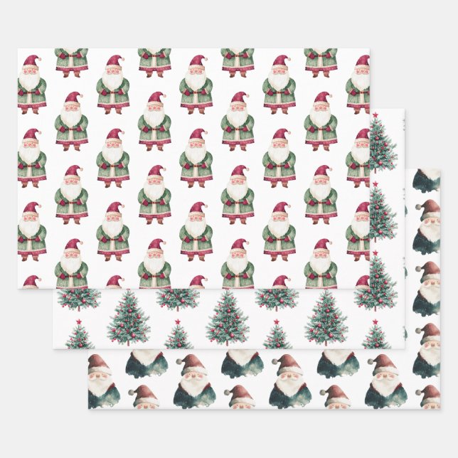 Feuille De Papier Cadeau Red Green Noël Père Noël (Lot)