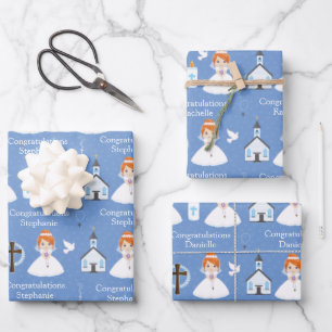 Feuille De Papier Cadeau Red Hair Première Fille Communion