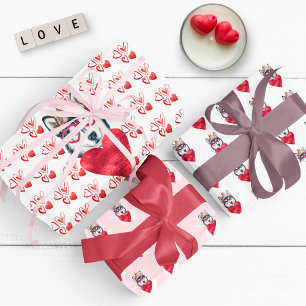 Feuille De Papier Cadeau Red Hearts Husky Amoureux des chiens Valentines Ca
