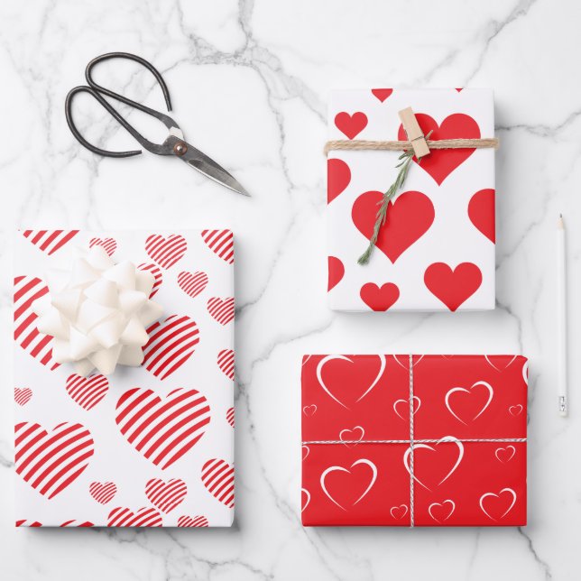 Feuille De Papier Cadeau Red Hearts Love Valentine (Recto)