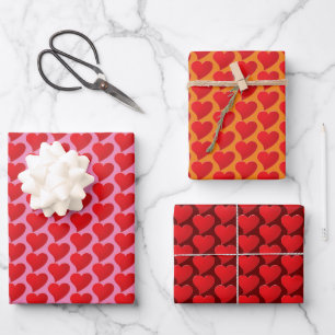 Feuille De Papier Cadeau Red Hearts motif rose orange rouge Saint Valentin