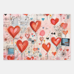 Feuille De Papier Cadeau Red Hearts Whimsical Love Motif