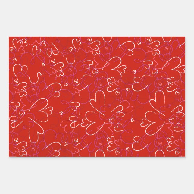 Feuille De Papier Cadeau Red Hearts Wrapping Paper  (Devant)