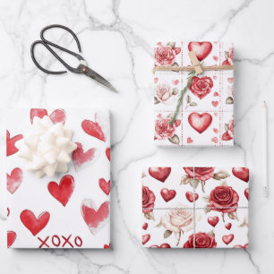 Feuille De Papier Cadeau Red Hearts XOXO Love Valentine's Day Romance