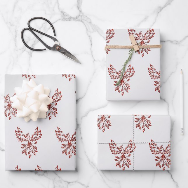 Feuille De Papier Cadeau Red Phoenix se lève Silver (Recto)