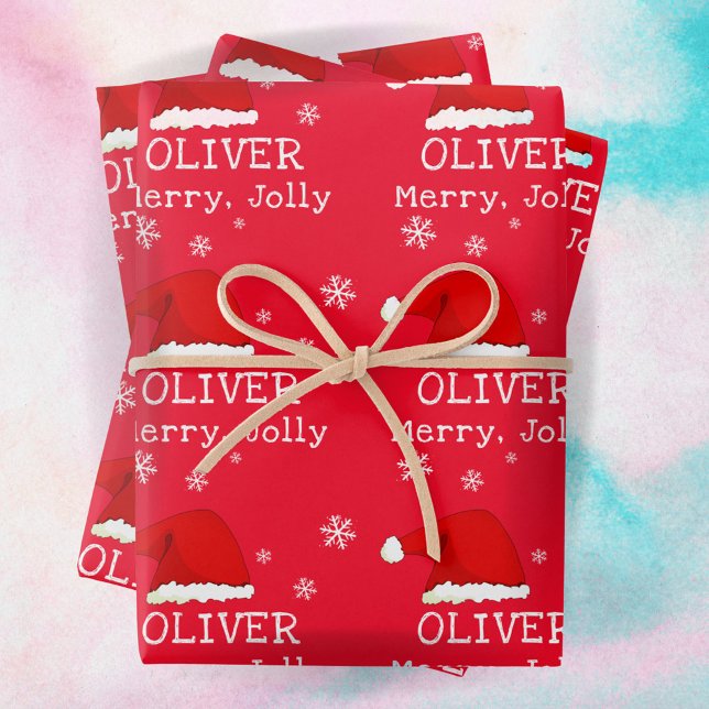 Feuille De Papier Cadeau Red Santa Hat Snowflake Joyeux Jolly Kids (Créateur téléchargé)