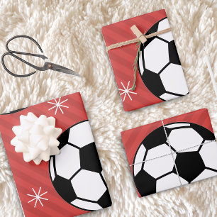 Feuille De Papier Cadeau Red Soccer Noël Festive Stried Ball & Snow