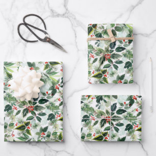 Feuille De Papier Cadeau Red Variegated Winterberries Motif Noël
