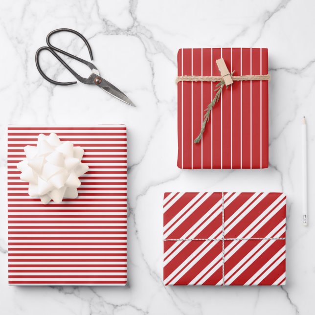 Feuille De Papier Cadeau Red White Stripes Simple Vacances Motifs (Recto)