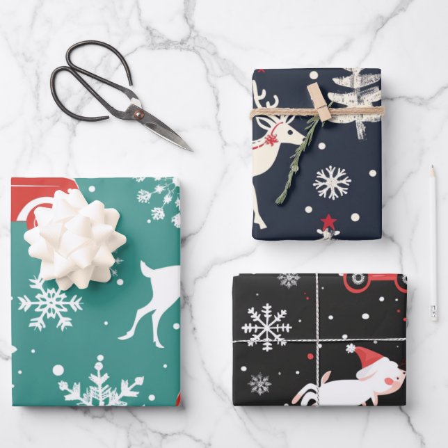 Feuille De Papier Cadeau Reindeer Joyride Snowflake Christmas Wrap (Recto)