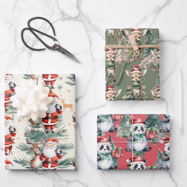 Feuille De Papier Cadeau Reindeer, Panda Bear pour Noël (Recto)