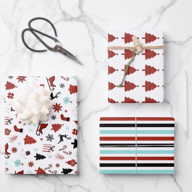 Feuille De Papier Cadeau Reindeer Sleigh Chrismas Pine Trees (Recto)