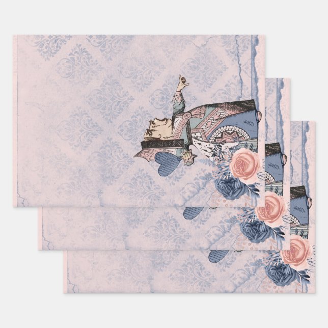 Feuille De Papier Cadeau Reine des Coeurs rose et bleu (Lot)