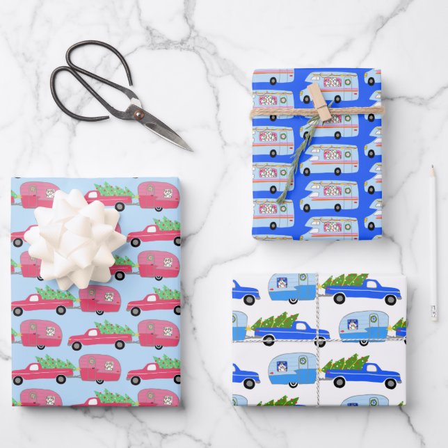 Feuille De Papier Cadeau Remorques Cute Xmas RV Camping Road Trip Holiday (Recto)