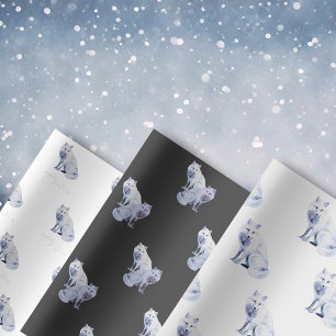 Feuille De Papier Cadeau Renard arctique blanc à l'aquarelle Noël