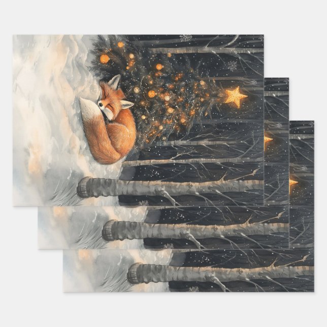 Feuille De Papier Cadeau Renard couché Whimsical Rustique Découpage de Noël (Lot)
