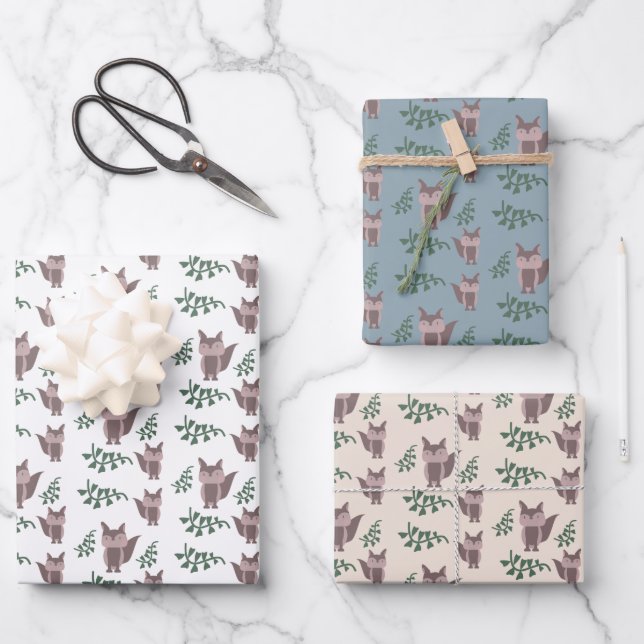 Feuille De Papier Cadeau Renard Mignon Automne Verdure (Recto)
