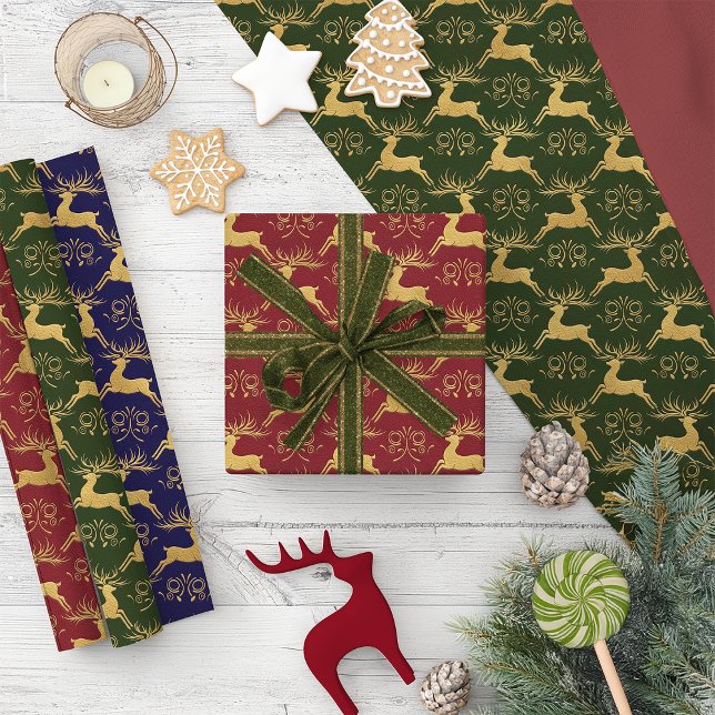Feuille De Papier Cadeau Renne en cuir doré de Noël  (Créateur téléchargé)