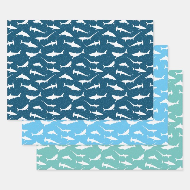 Feuille De Papier Cadeau requin bleu bleu bleu (Lot)
