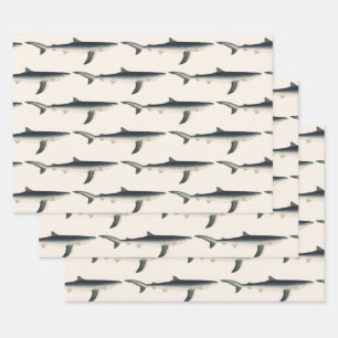 Feuille De Papier Cadeau Requin Bleu, Vie Maritime Aquatique Océanique Vint