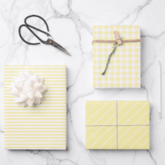 Feuille De Papier Cadeau Ressort rayé jaune pastel