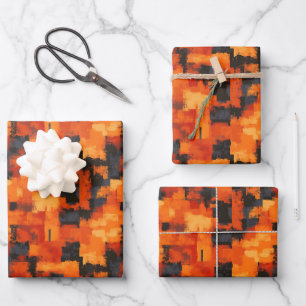 Feuille De Papier Cadeau Résumé abstrait orange et noir