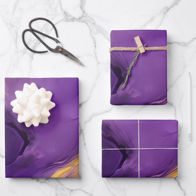 Feuille De Papier Cadeau Résumé abstrait violet et or (Recto)