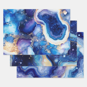 Feuille De Papier Cadeau Résumé de géode violet bleu avec minéral doré