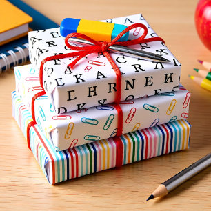 Feuille De Papier Cadeau Retour à l'ensemble scolaire 3 couleurs et b&w