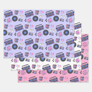 Feuille De Papier Cadeau Retro 1980's Era Music Anniversaire